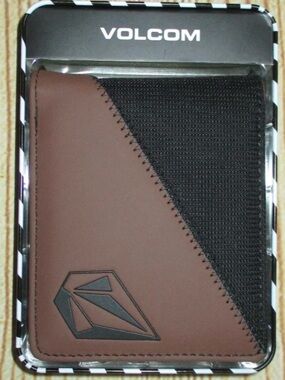 MENS VOLCOM BLACK BROWN BIFOLD WALLET WITH TIN GIFT BOX